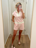 Pink Stripe Quarter Zip Short Set