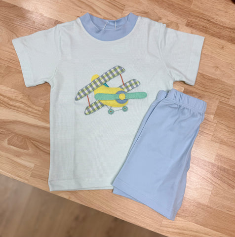 Squiggles by Charlie Mint Stripe Plane Short Set