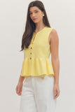 Lemon Gold Button Peplum Top