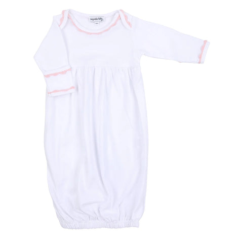 Magnolia Baby Baby Joy Crochet Trim Gathered Gown- Pink