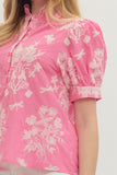 Pink Floral Scallop Neck Top