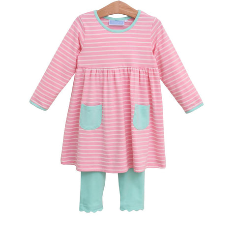 Trotter Street Pink Stripe/Mint Pocket Legging Set