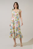 Garden Floral Tie Strap Midi Dress
