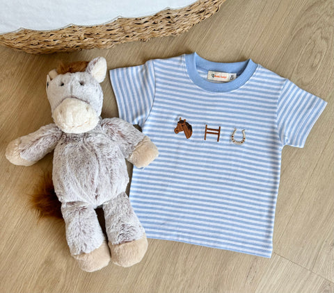 Luigi Kids Sky Blue Stripe Equine Tee