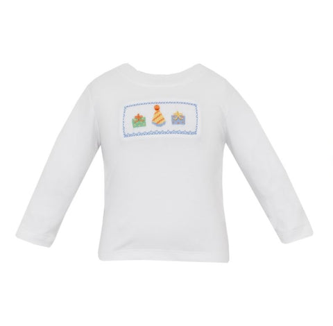 Petit Bebe Knit White Smocked Birthday Tee