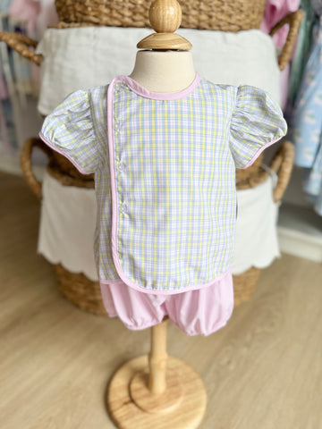 Baby Sen Pink & Yellow Plaid Diaper Set