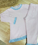 Squiggles by Charlie Wide Pink Stripe/Blue Girls Pant Set