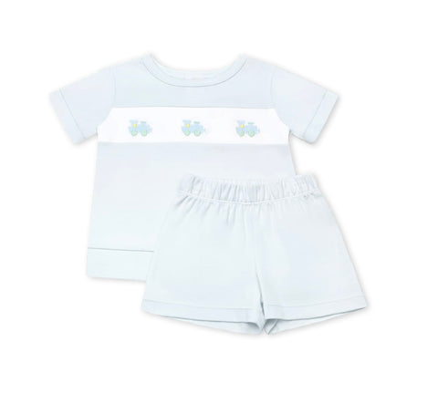 Lullaby Set Blue Knit Train Bayou Set