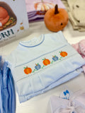 Petit Bebe Blue Gingham Smocked Pumpkin Footie