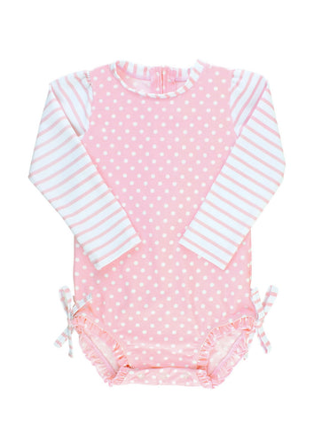 Ruffle Butts Pink Dot Rash Guard One Piece