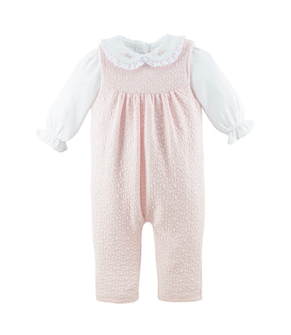 Baby Club Chic Pink Quilted Embroidered Overall Set