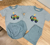 Luigi Kids Steel Blue Stripe Safari Jeep Set (Bloomers & Short)