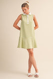 Lime Green Gingham Collar Dress
