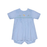 Baby Sen Back Smocked Blue Chick Bloomer Set