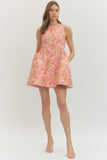 Pink & Green Floral Jacquard Dress