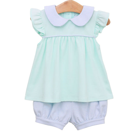 Trotter Street Light Blue Stripe/Mint Genevieve Bloomer Set