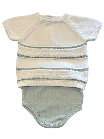 Mi Lucero White & Blue Stripe Diaper Set