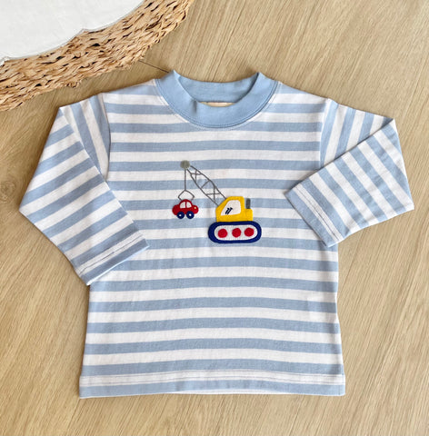 Luigi Kids Blue Stripe Crane Long Sleeve Tee