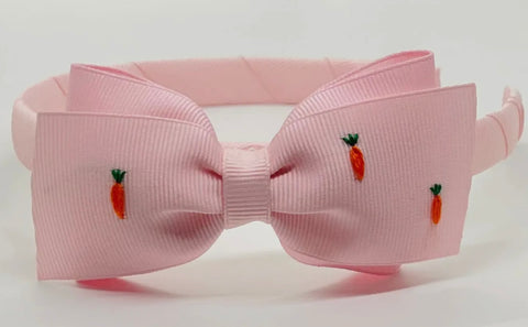 Winn & William Pink Hand Embroidered Carrot Headband