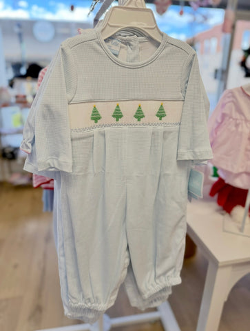 Petit Bebe Knit Blue Gingham Christmas Boys Long Romper