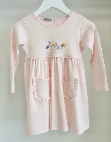Squiggles by Charlie Pale Pink Hand Embroidered Bluebird Dress