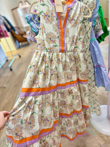 Orange & Lavender Floral Sleeveless Dress