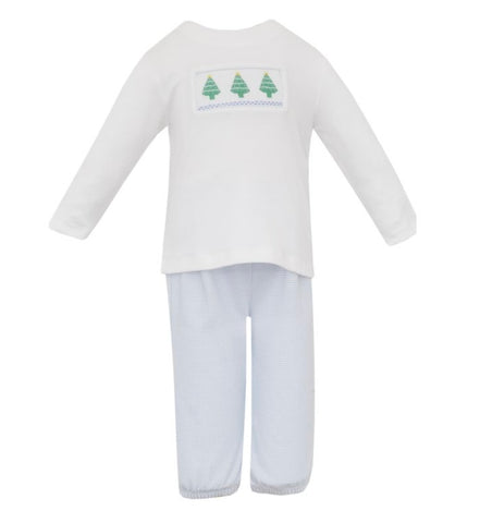 Petit Bebe Knit Christmas Tree Smocked Pant Set
