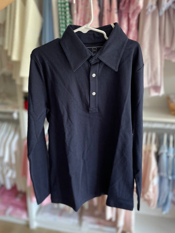 Lila & Hayes Pima Navy LONG Sleeve Polo- 7, 8, 10