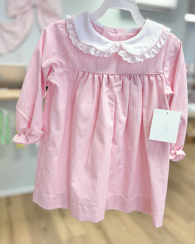 Anvy Kids Pink Check Eyelet Lace Collar Dress