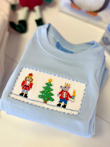 Anavini Blue Smocked Nutcracker Long Sleeve Tee