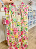 Sleeveless Tie Waist Floral Silk Dress