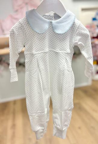 Squiggles by Charlie Blue Dot Collared Long Romper
