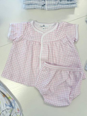 Magnolia Baby Pink Windowpane Diaper Set