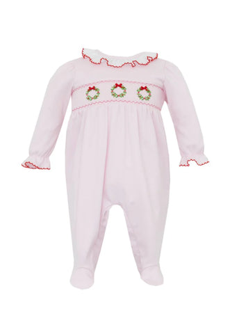 Petit Bebe Pink Knit Wreath Footie