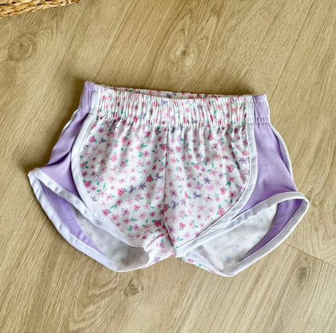 Color Works Lavender Floral Athletic Shorts
