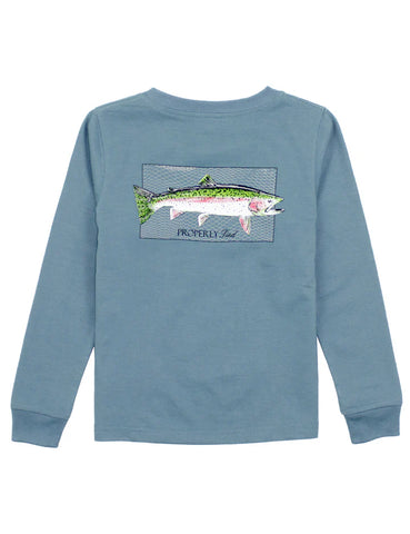 Properly Tied Steel Blue Rainbow Trout Long Sleeve Tee
