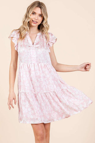 Pink Satin Floral Dress
