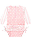 Ruffle Butts Pink Stripe/Dot Rash Guard One Piece Swimsuit