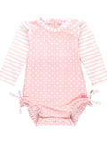 Ruffle Butts Pink Stripe/Dot Rash Guard One Piece Swimsuit