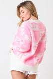 Ribbon Embroidered Pink Long Sleeve Sweater