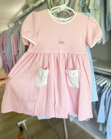 Squiggles by Charlie Light Pink Pram Popover Dress-Chest Embroidery