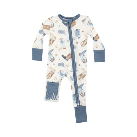 Angel Dear Blue Cowboy Boots Zip Romper
