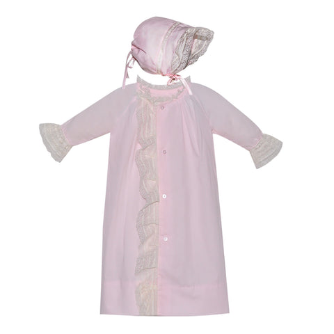 Baby Sen Light Pink Heirloom Day Gown Set-Ecru Trim