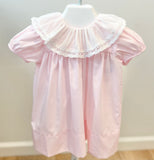Baby Sen Light Pink Lace Trim Bib Dress