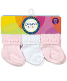 Jefferies Socks Rock-A-Bye Turn Cuff Socks 6 Pair Pack (White, Pink, Blue)