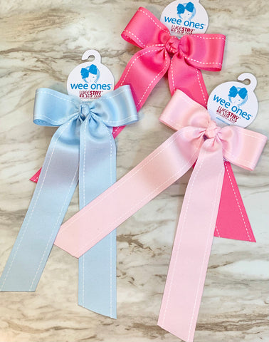 Wee Ones Stitched Edge Bow with Tails-Medium (Multiple Colors)