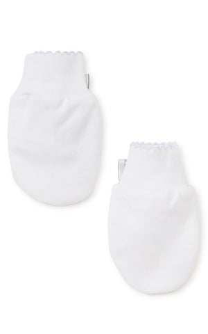 Kissy Kissy White w/ Blue Trim Scratch Mittens