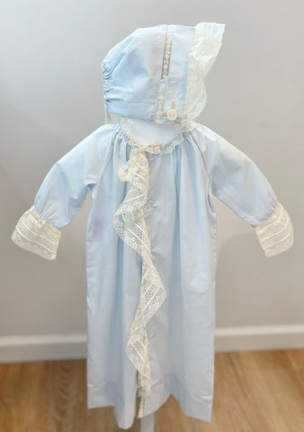 Baby Sen Blue Heirloom Gown Set-Ecru Trim