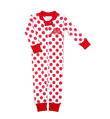 Magnolia Baby Red Bow Applique Zip Pajamas