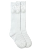 Jefferies Socks Pom Pom Knee High Socks (White, Pink)